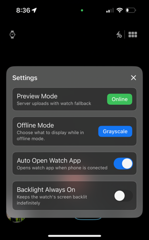 Watch settings